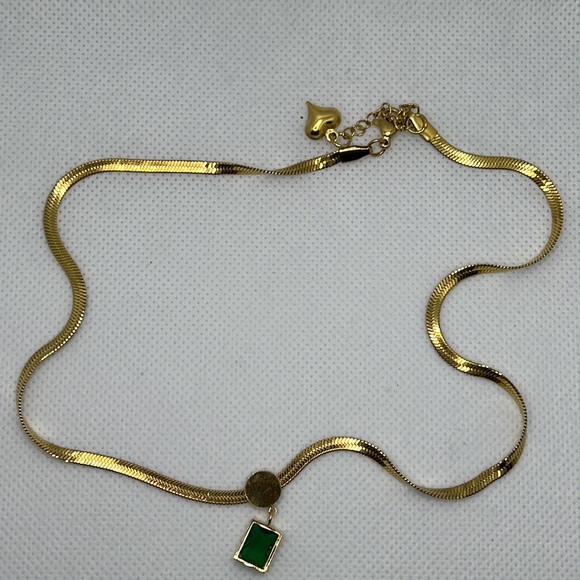 18K Plated Necklace with Green Pendent - Picture 3 of 5